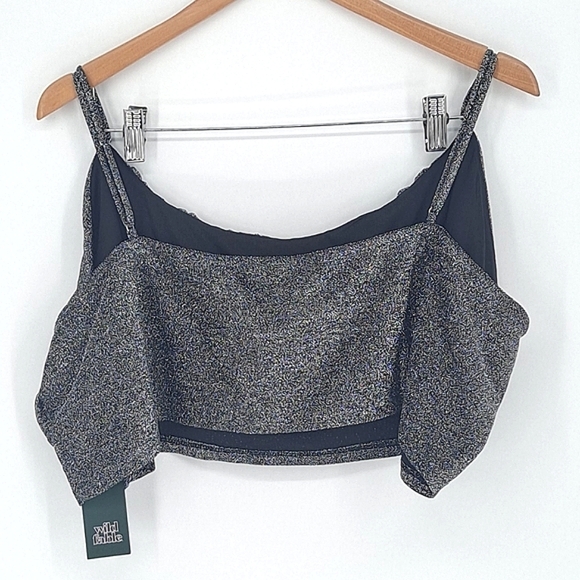 New! Sparkly Black/Silver Lurex Crop Top Wild Fable 4X NWT - Picture 8 of 9